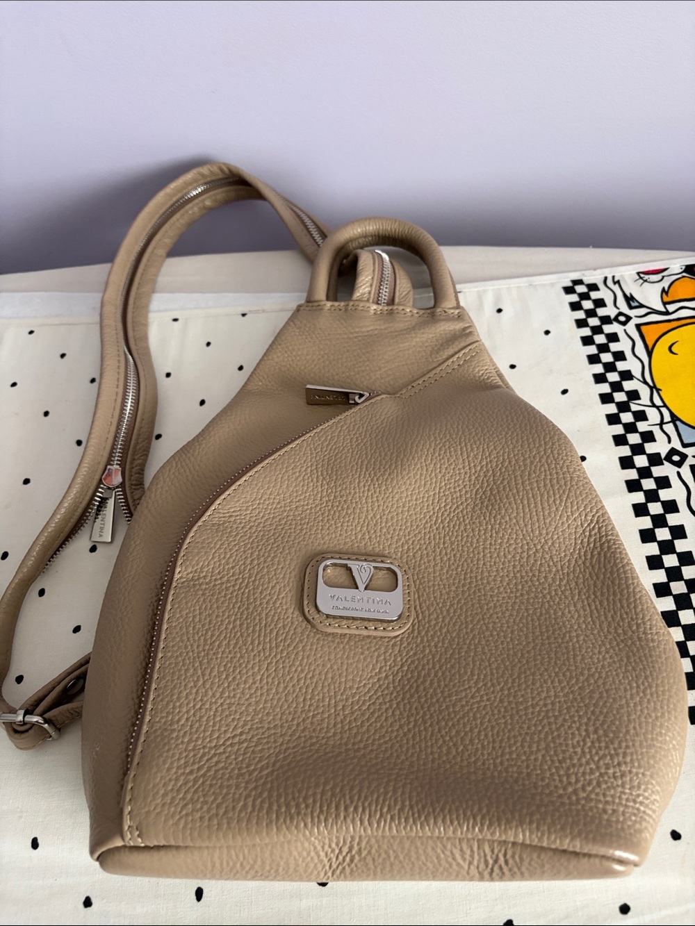 Valentina Taupe Pebbled Leather Backpack Sling